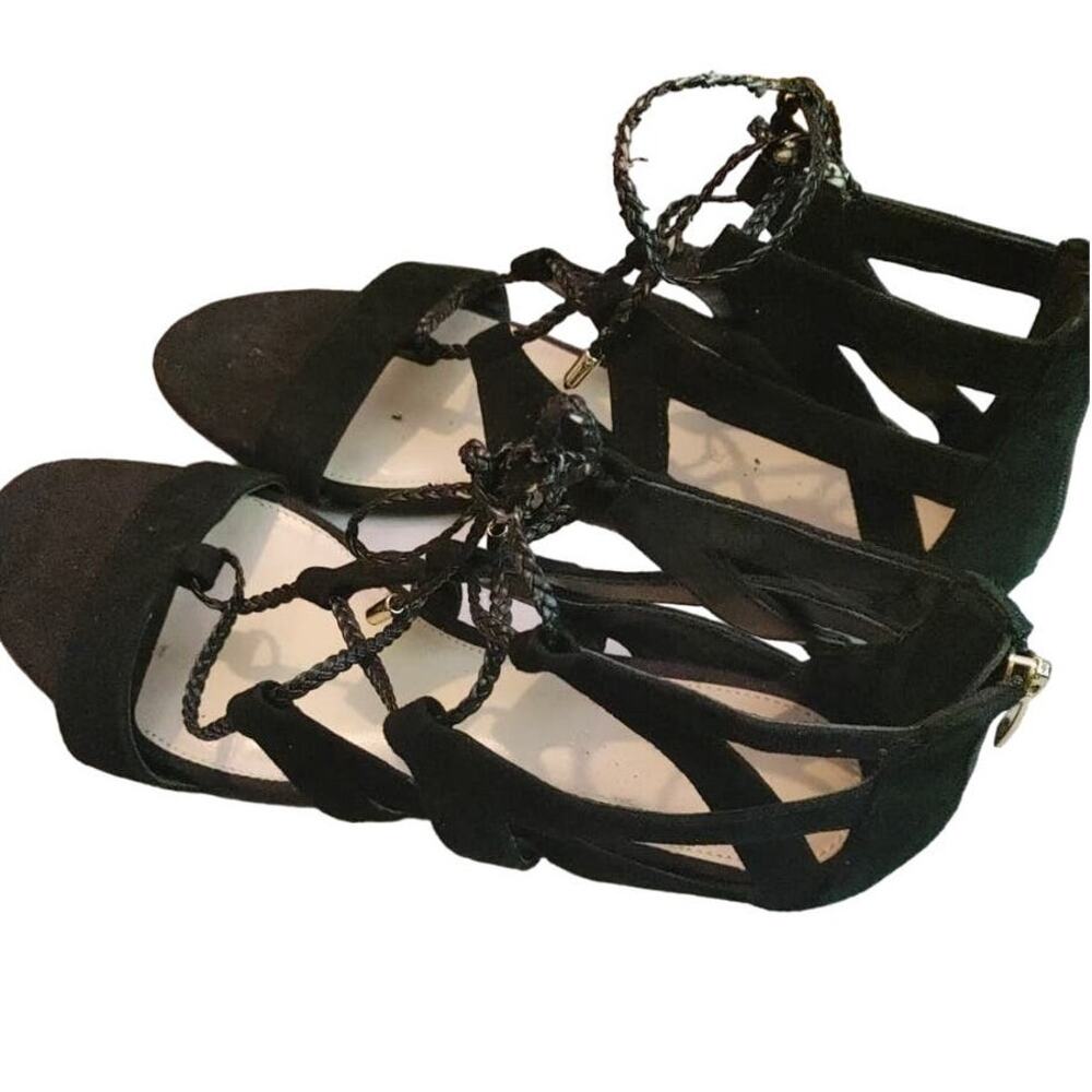 Marc Fisher Sandals Gladiator Black Suede Sz 7.5